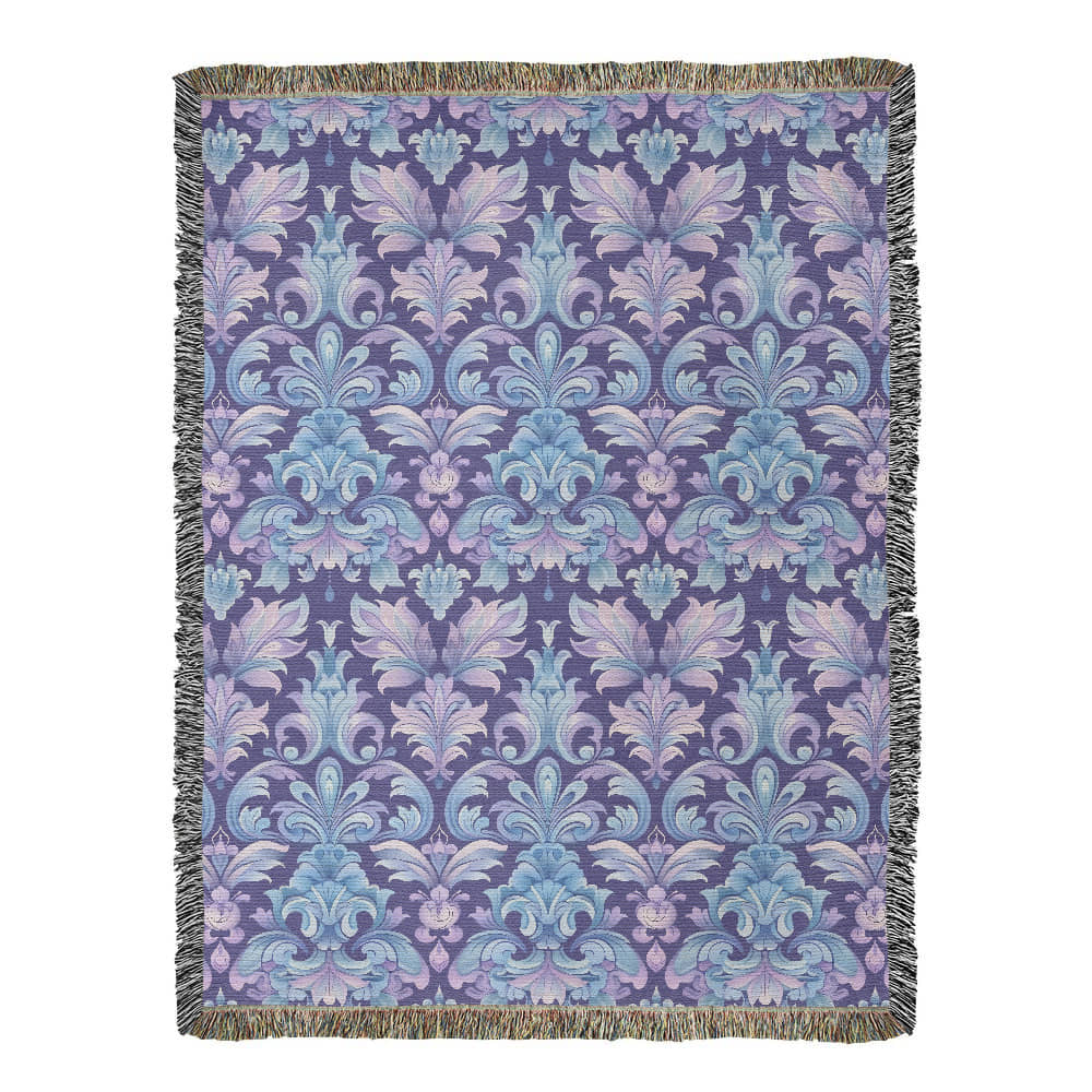 Blue And Purple Floral Pattern 018 - 60" x 80" Heirloom Woven Blanket