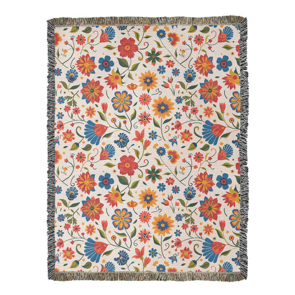 Mexican Floral Fiesta Pattern 014 - 60" x 80" Heirloom Woven Blanket