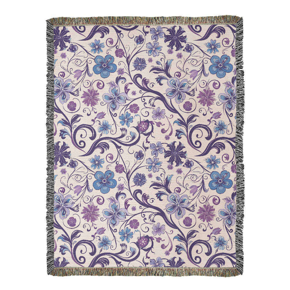 Blue And Purple Floral Pattern 027 - 60" x 80" Heirloom Woven Blanket