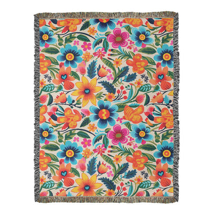 Mexican Floral Fiesta Pattern 050 - 60" x 80" Heirloom Woven Blanket