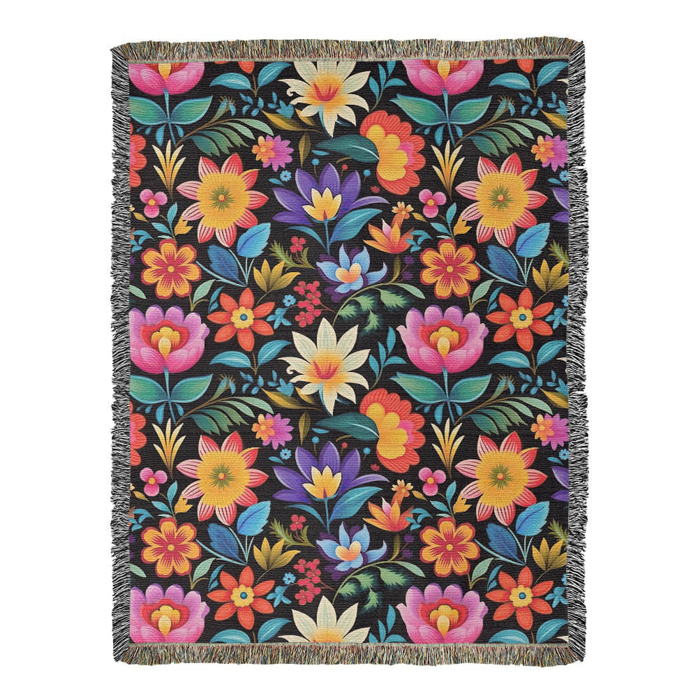 Mexican Floral Fiesta Pattern 036 - 60" x 80" Heirloom Woven Blanket