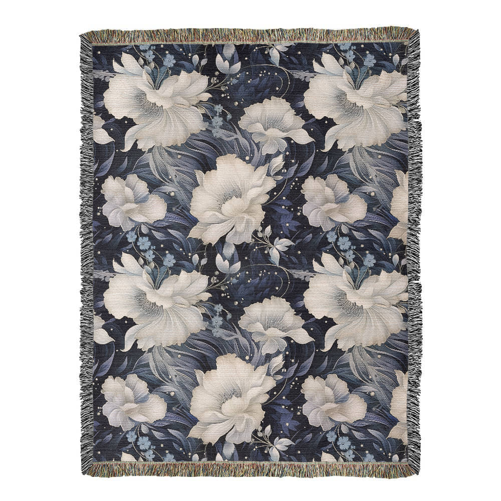Nocturnal Bloom Pattern 007 - 60" x 80" Heirloom Woven Blanket