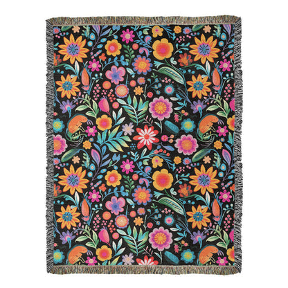 Mexican Floral Fiesta Pattern 060 - 60" x 80" Heirloom Woven Blanket