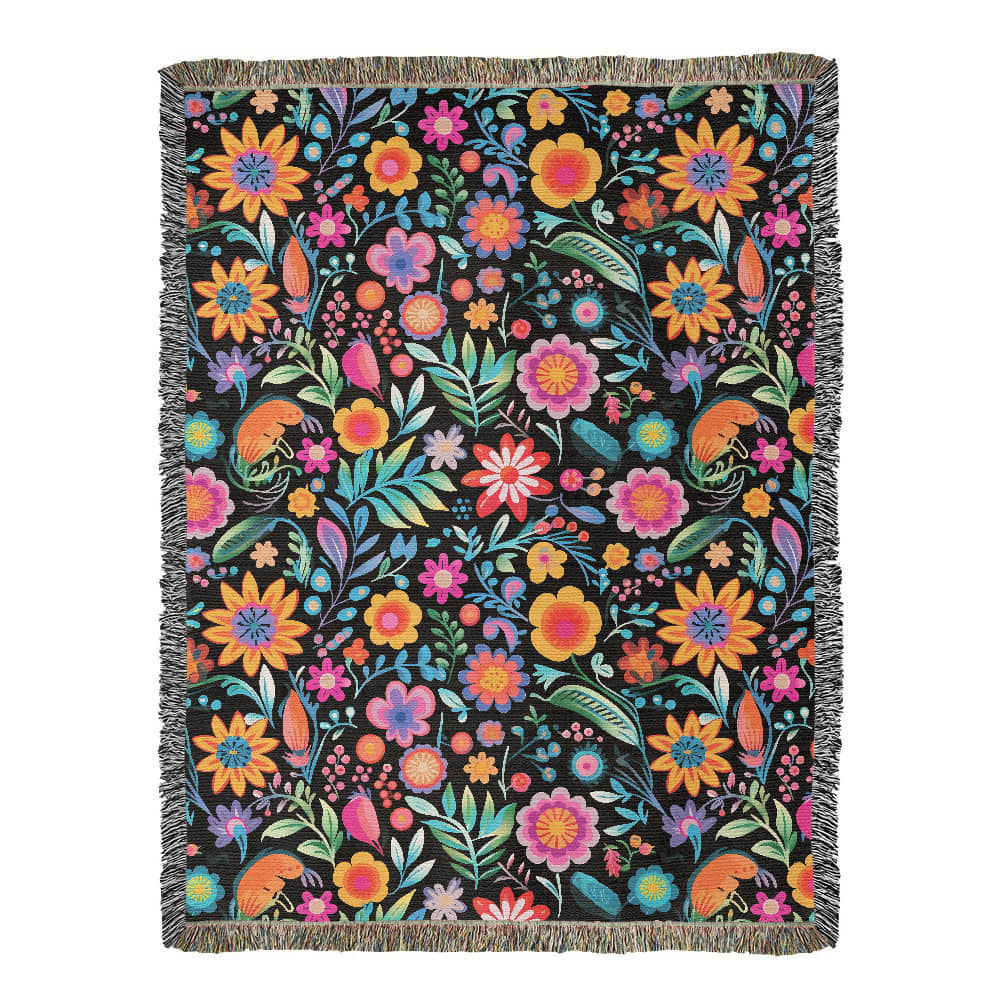 Mexican Floral Fiesta Pattern 060 - 60" x 80" Heirloom Woven Blanket