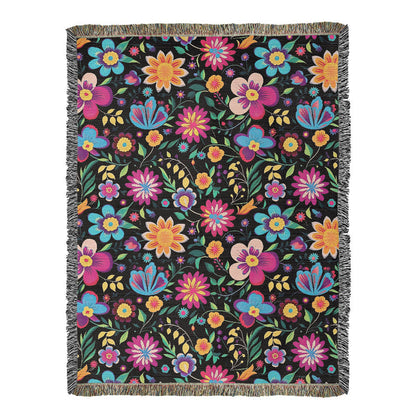 Mexican Floral Fiesta Pattern 034 - 60" x 80" Heirloom Woven Blanket