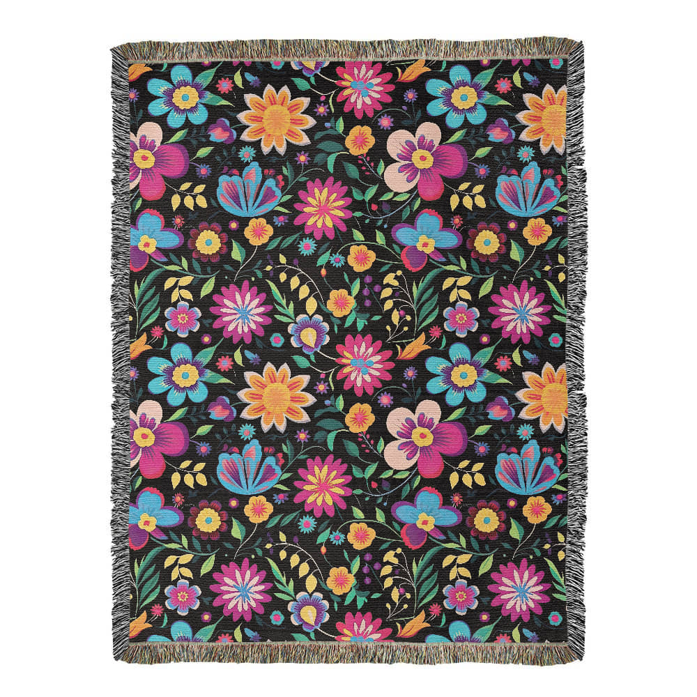Mexican Floral Fiesta Pattern 034 - 60" x 80" Heirloom Woven Blanket