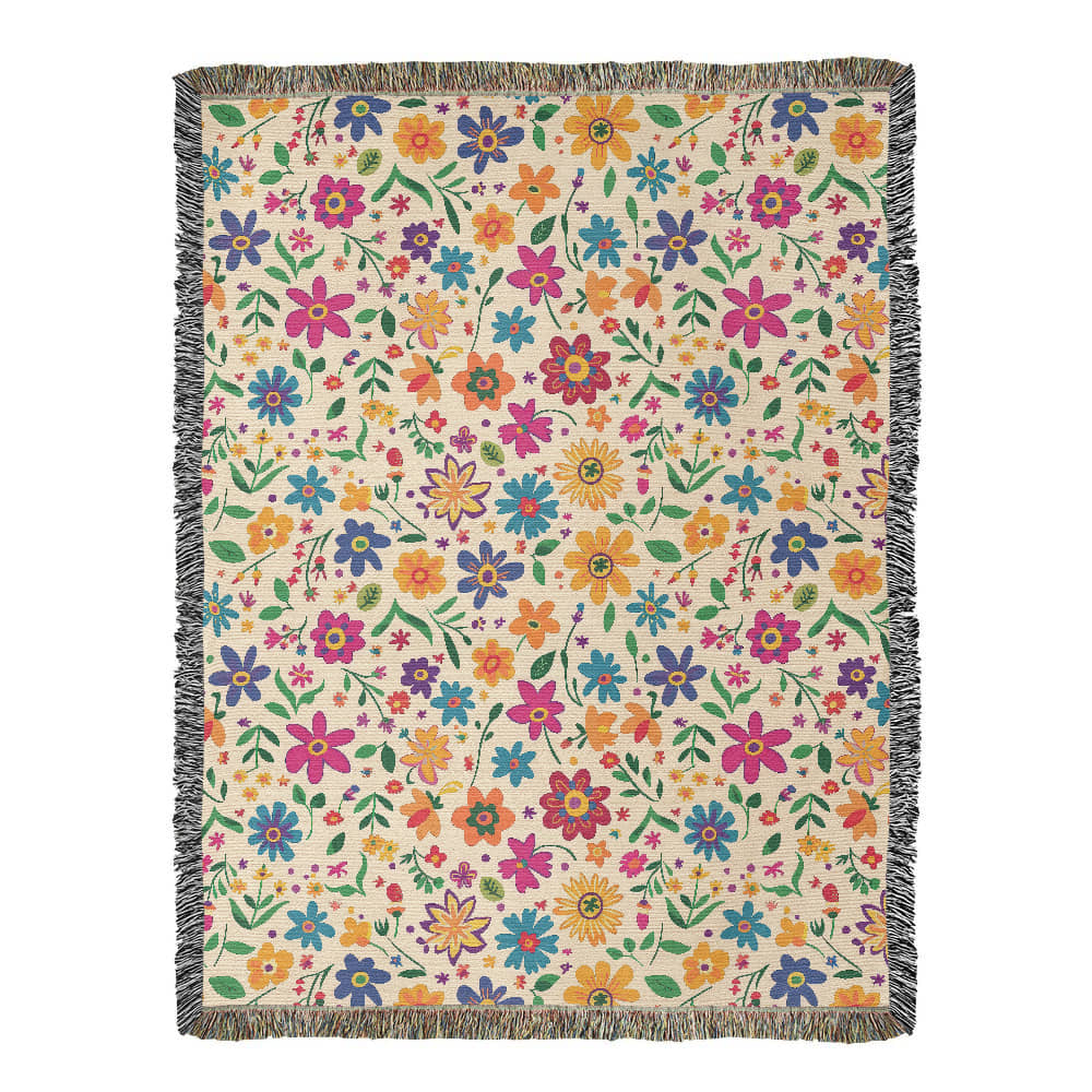 Mexican Floral Fiesta Pattern 005 - 60" x 80" Heirloom Woven Blanket