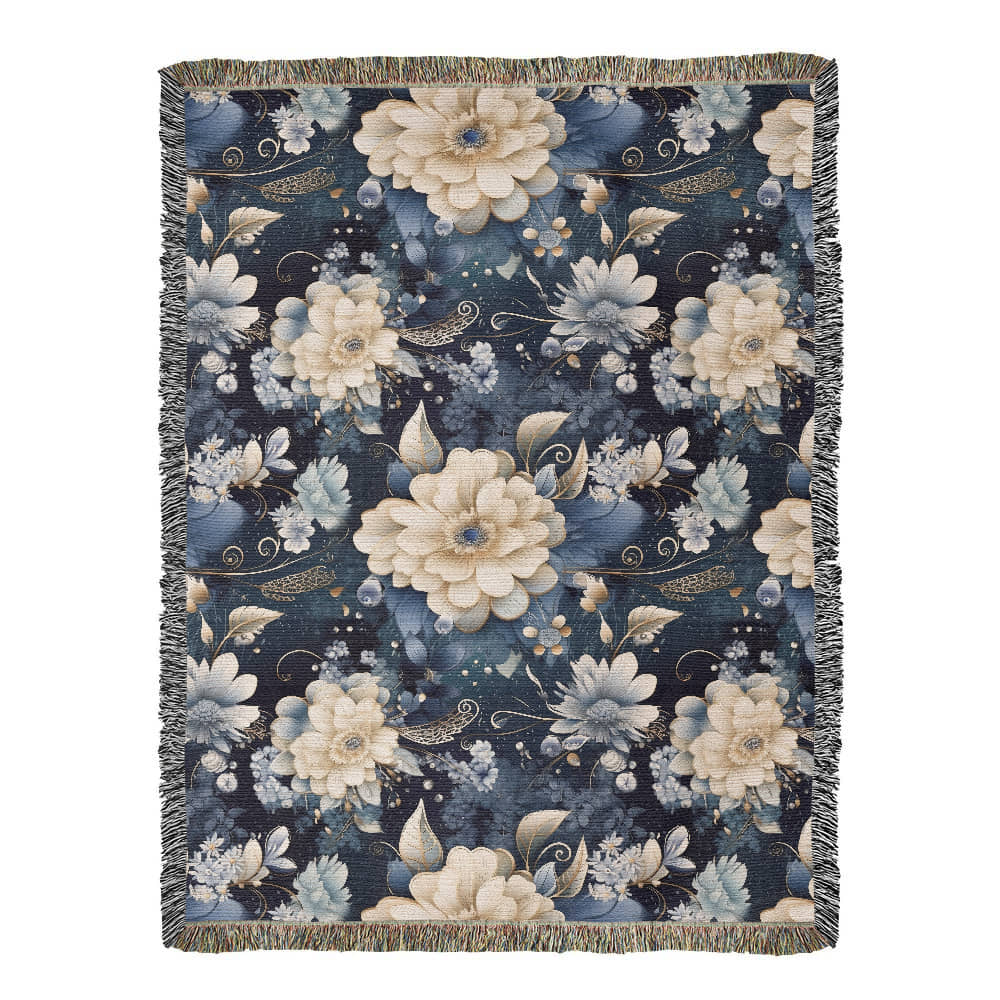 Nocturnal Bloom Pattern 001 - 60" x 80" Heirloom Woven Blanket