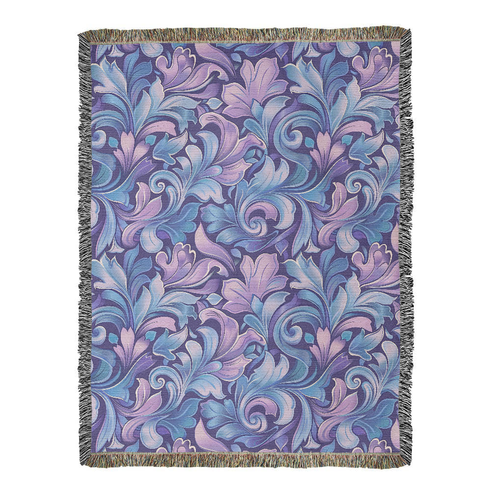 Blue And Purple Floral Pattern 010 - 60" x 80" Heirloom Woven Blanket