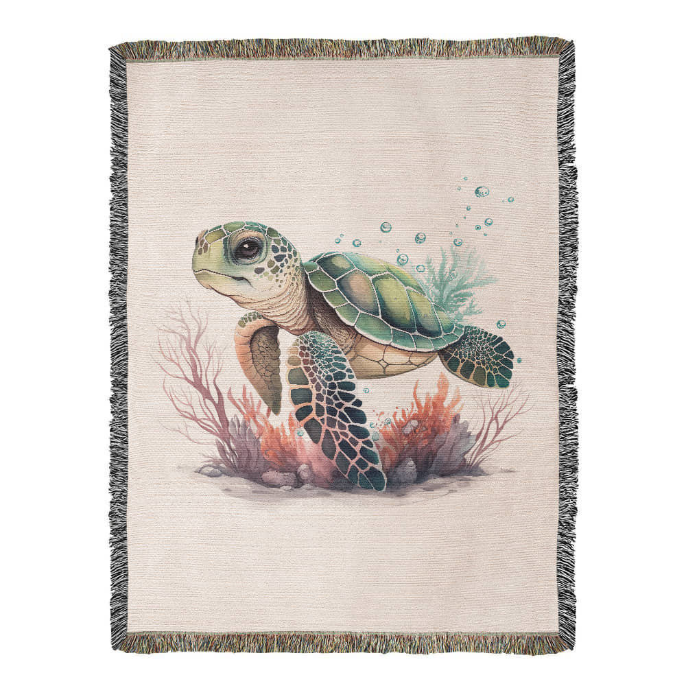 Cute Sea Turtle 013 - 60" x 80" Heirloom Woven Blanket