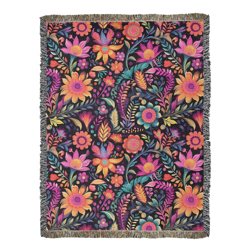 Mexican Floral Fiesta Pattern 059 - 60" x 80" Heirloom Woven Blanket
