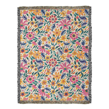 Mexican Floral Fiesta Pattern 003 - 60" x 80" Heirloom Woven Blanket