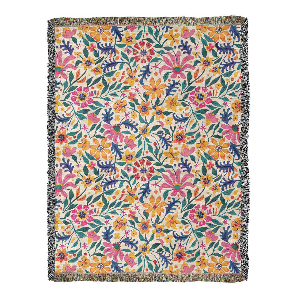 Mexican Floral Fiesta Pattern 003 - 60" x 80" Heirloom Woven Blanket