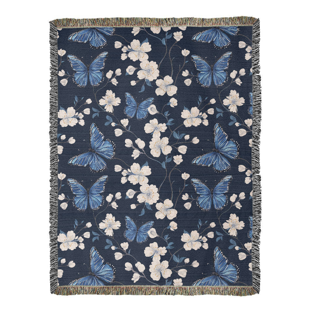 Butterflies And Flowers Pattern 003 - 60" x 80" Heirloom Woven Blanket