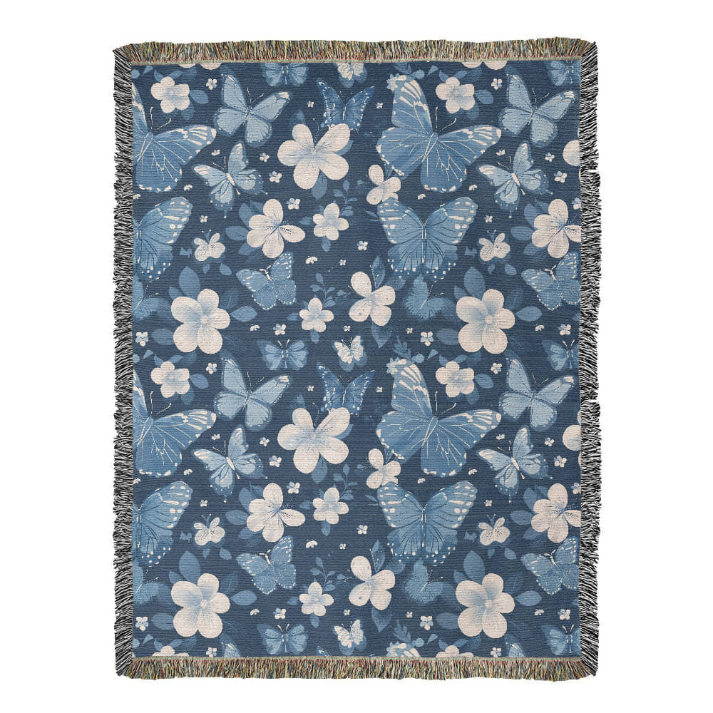 Butterflies And Flowers Pattern 024 - 60" x 80" Heirloom Woven Blanket