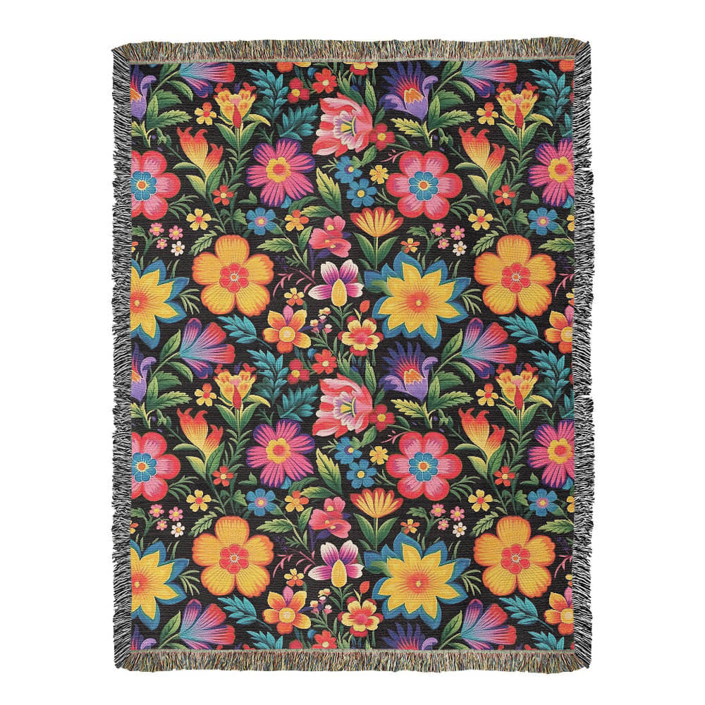 Mexican Floral Fiesta Pattern 030 - 60" x 80" Heirloom Woven Blanket