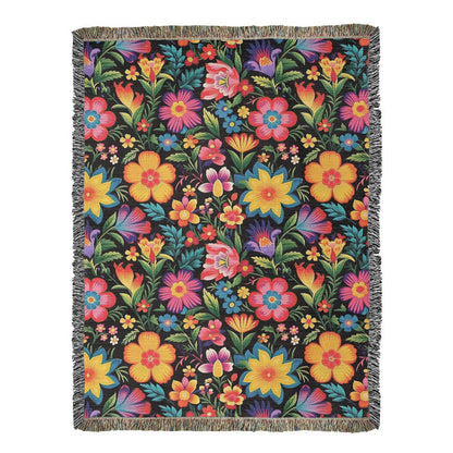Mexican Floral Fiesta Pattern 030 - 60" x 80" Heirloom Woven Blanket