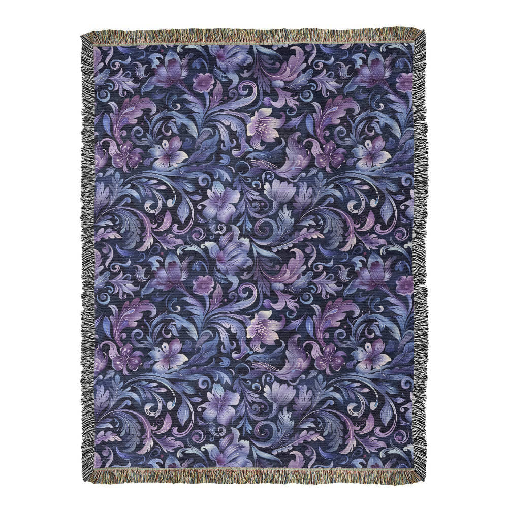 Blue And Purple Floral Pattern 023 - 60" x 80" Heirloom Woven Blanket