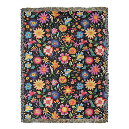 Mexican Floral Fiesta Pattern 028 - 60" x 80" Heirloom Woven Blanket
