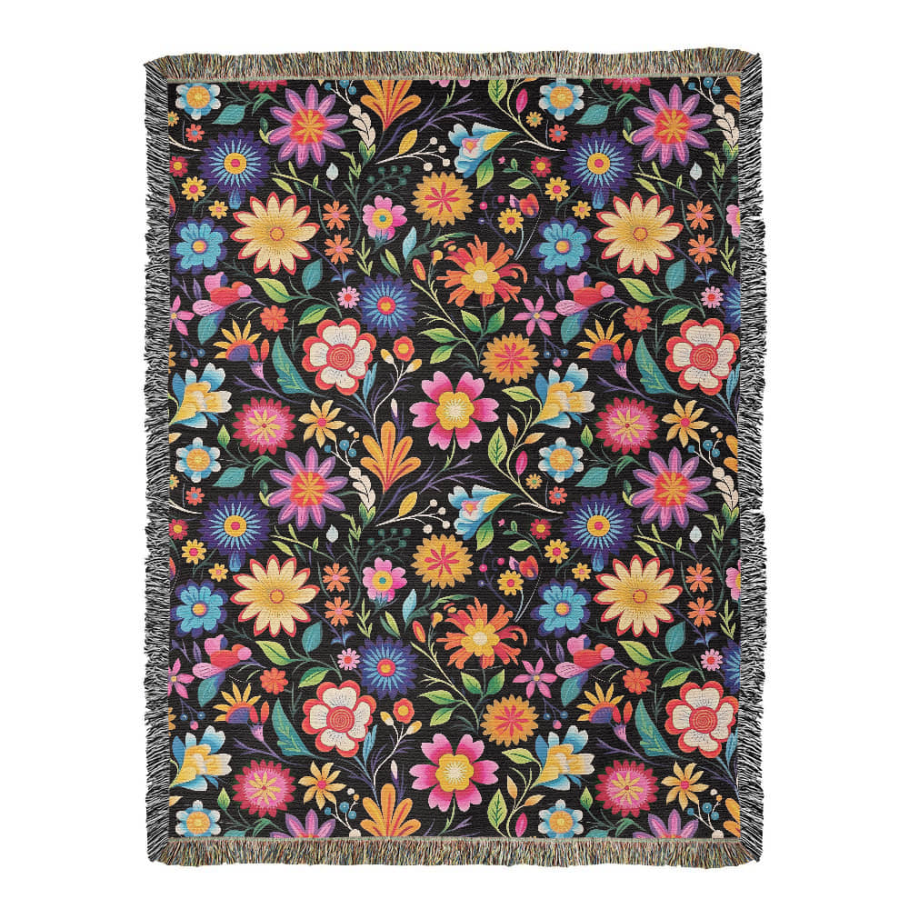 Mexican Floral Fiesta Pattern 028 - 60" x 80" Heirloom Woven Blanket