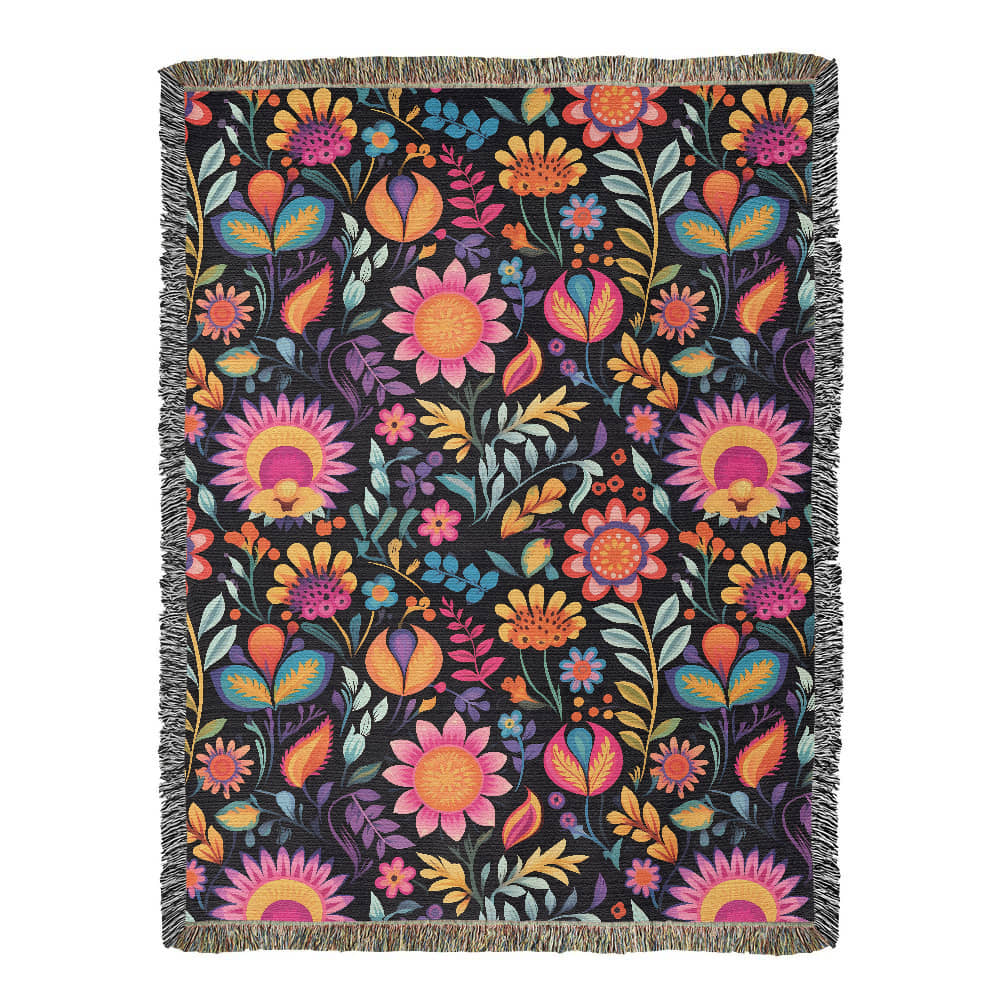 Mexican Floral Fiesta Pattern 058 - 60" x 80" Heirloom Woven Blanket