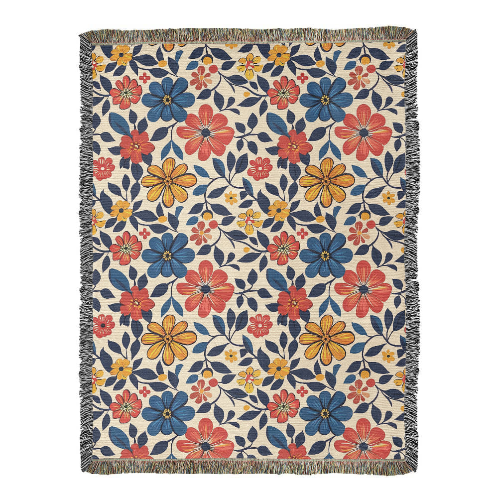Mexican Floral Fiesta Pattern 042 - 60" x 80" Heirloom Woven Blanket