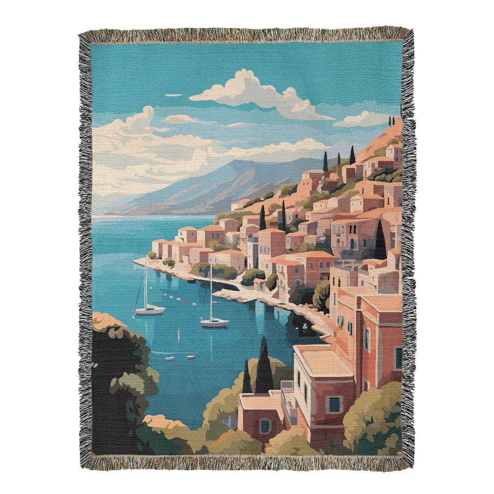 Famous Travel Destinations - Symi, Greece - 60" x 80" Heirloom Woven Blanket