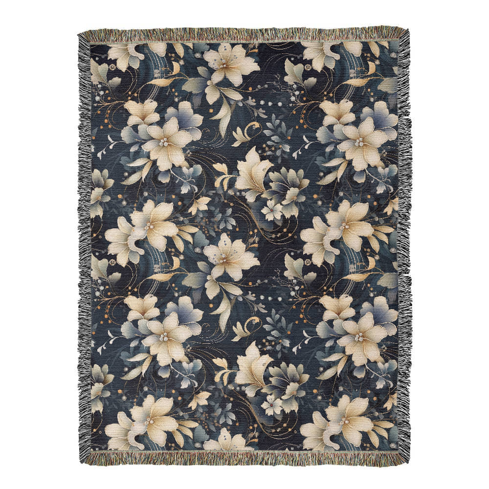 Nocturnal Bloom Pattern 006 - 60" x 80" Heirloom Woven Blanket