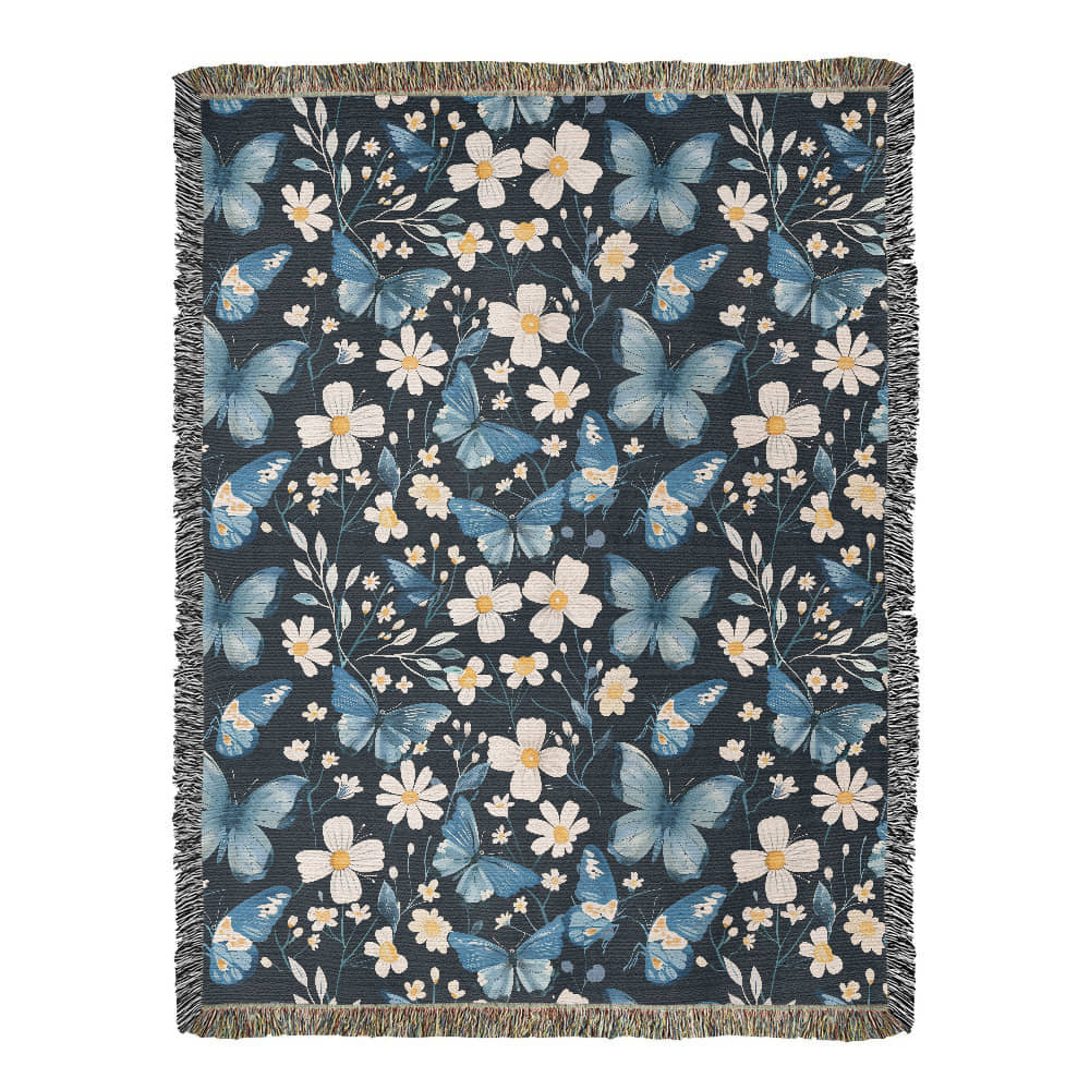 Butterflies And Flowers Pattern 027 - 60" x 80" Heirloom Woven Blanket