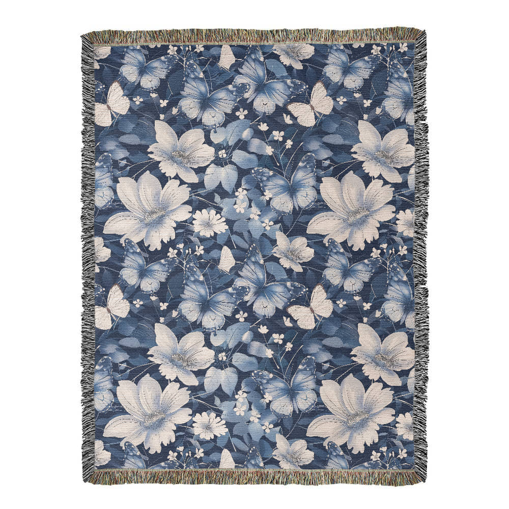 Butterflies And Flowers Pattern 004 - 60" x 80" Heirloom Woven Blanket
