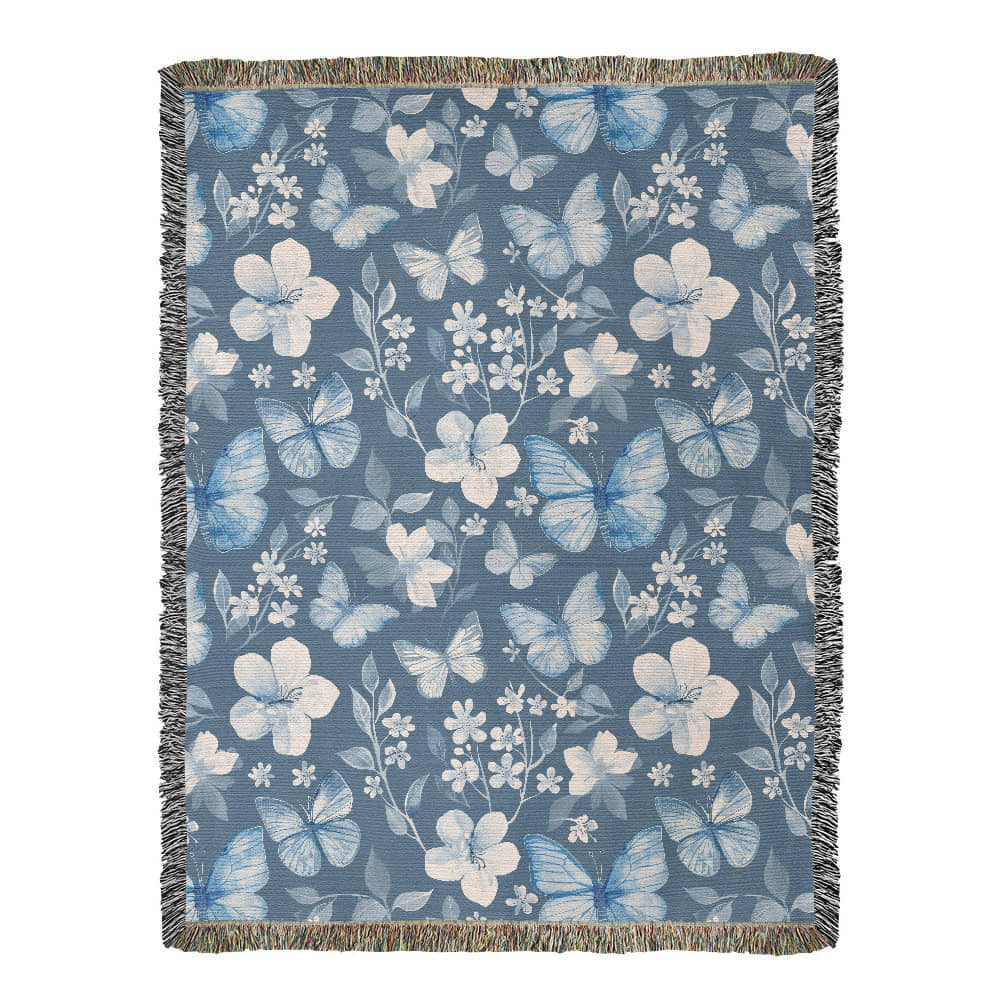 Butterflies And Flowers Pattern 023 - 60" x 80" Heirloom Woven Blanket