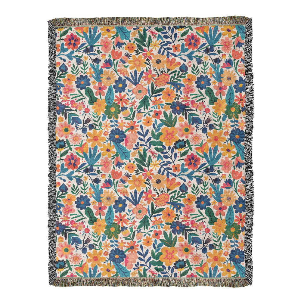 Mexican Floral Fiesta Pattern 010 - 60" x 80" Heirloom Woven Blanket