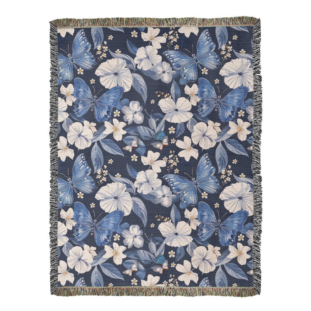 Butterflies And Flowers Pattern 006 - 60" x 80" Heirloom Woven Blanket