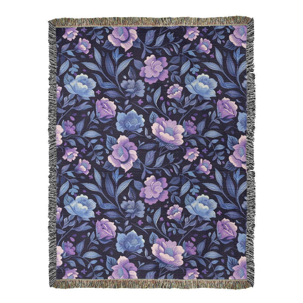 Blue And Purple Floral Pattern 007 - 60" x 80" Heirloom Woven Blanket