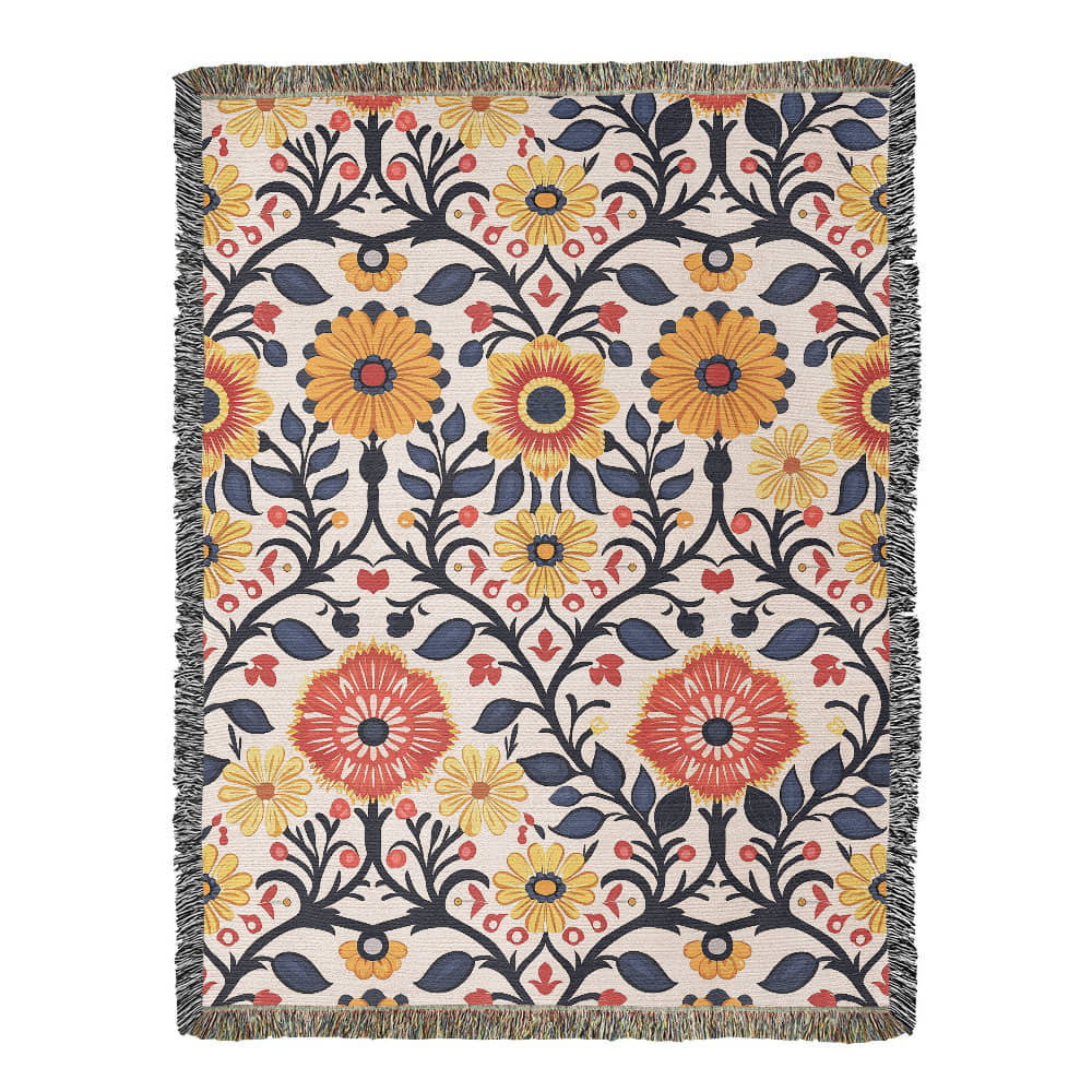 Mexican Floral Fiesta Pattern 043 - 60" x 80" Heirloom Woven Blanket