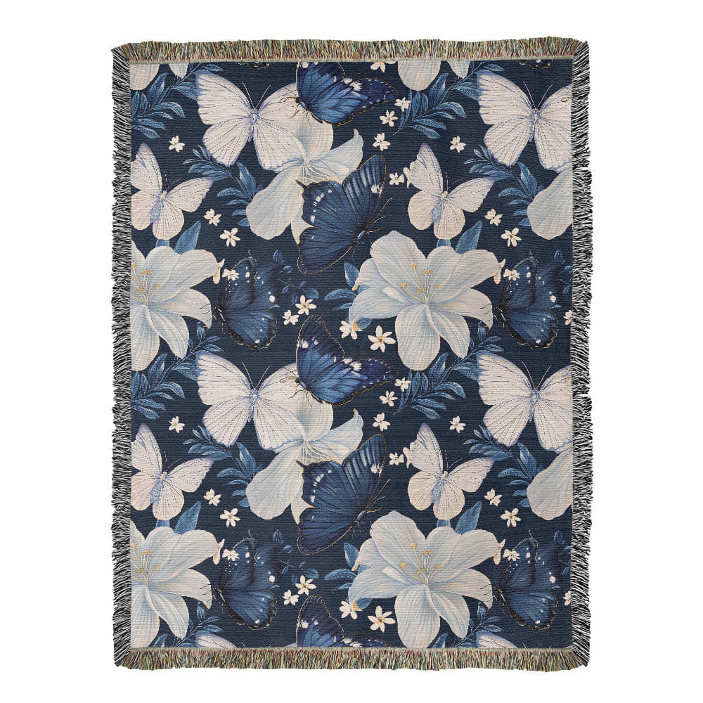 Butterflies And Flowers Pattern 008 - 60" x 80" Heirloom Woven Blanket