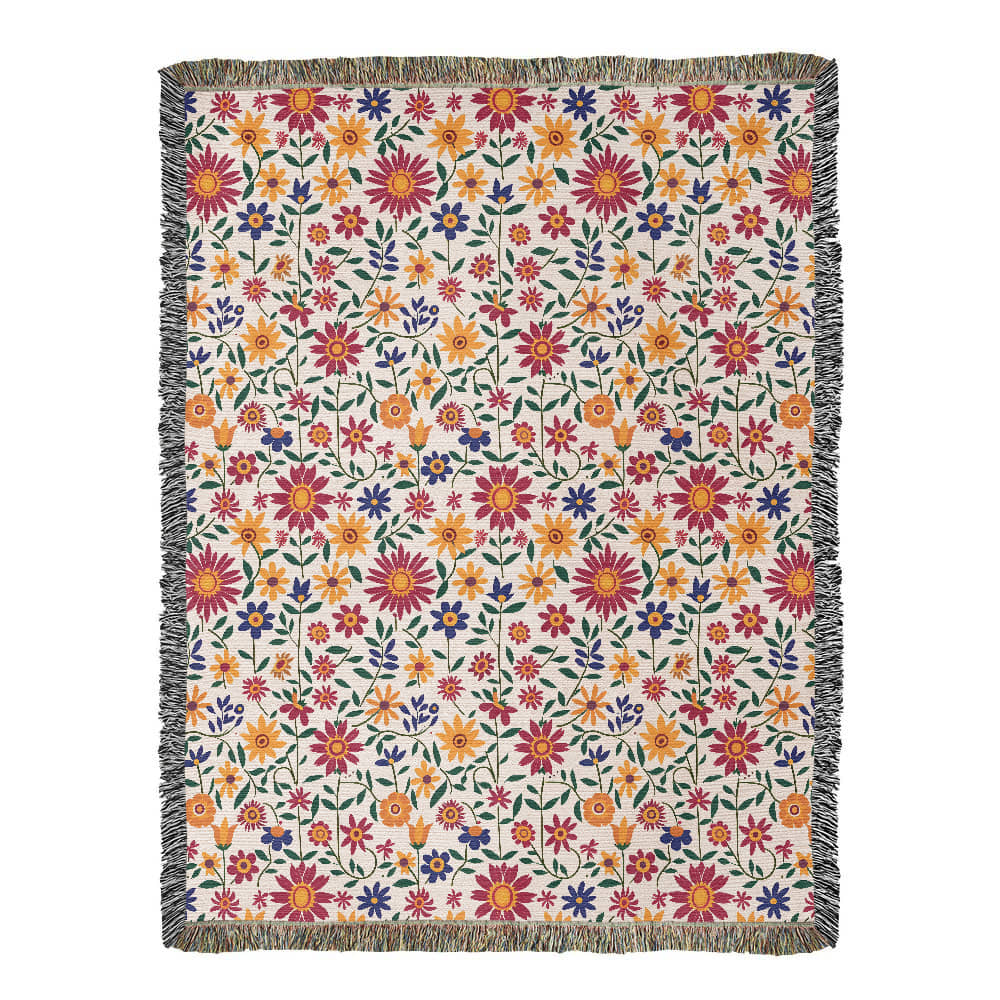 Mexican Floral Fiesta Pattern 017 - 60" x 80" Heirloom Woven Blanket