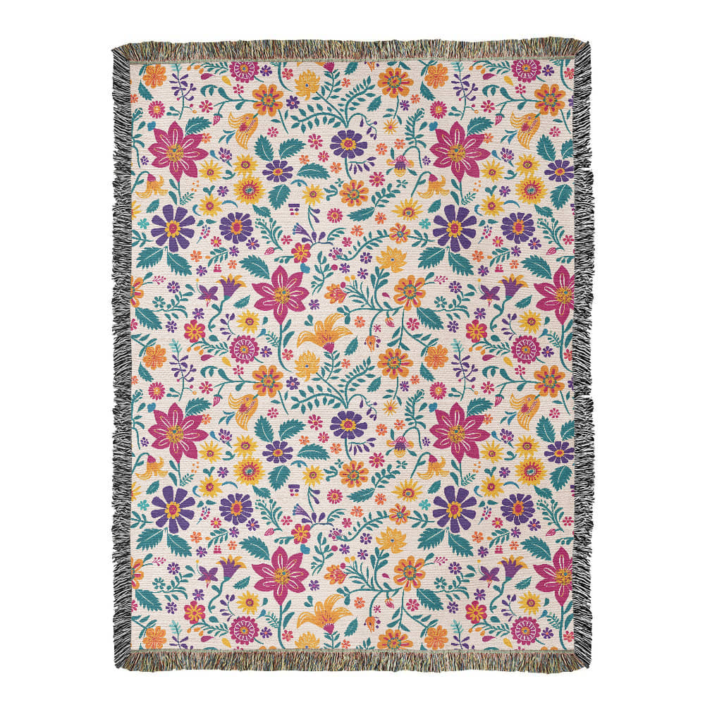 Mexican Floral Fiesta Pattern 013 - 60" x 80" Heirloom Woven Blanket
