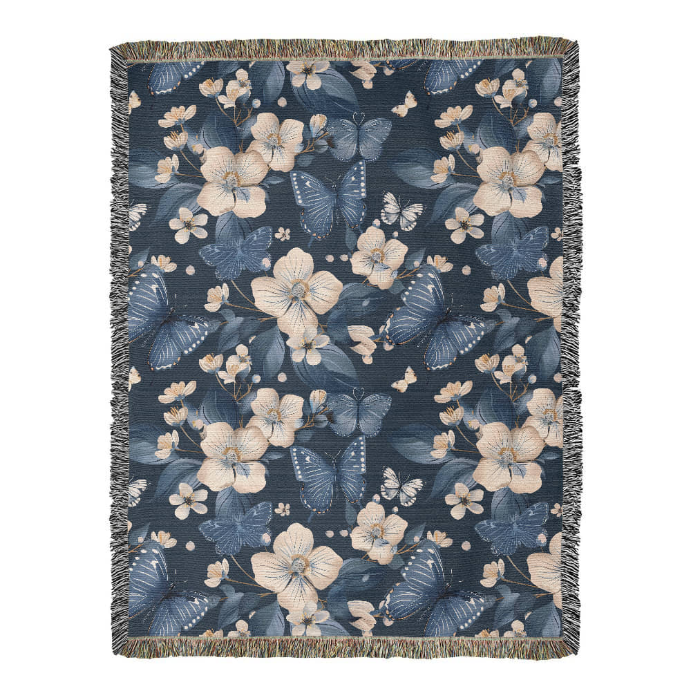 Butterflies And Flowers Pattern 021 - 60" x 80" Heirloom Woven Blanket