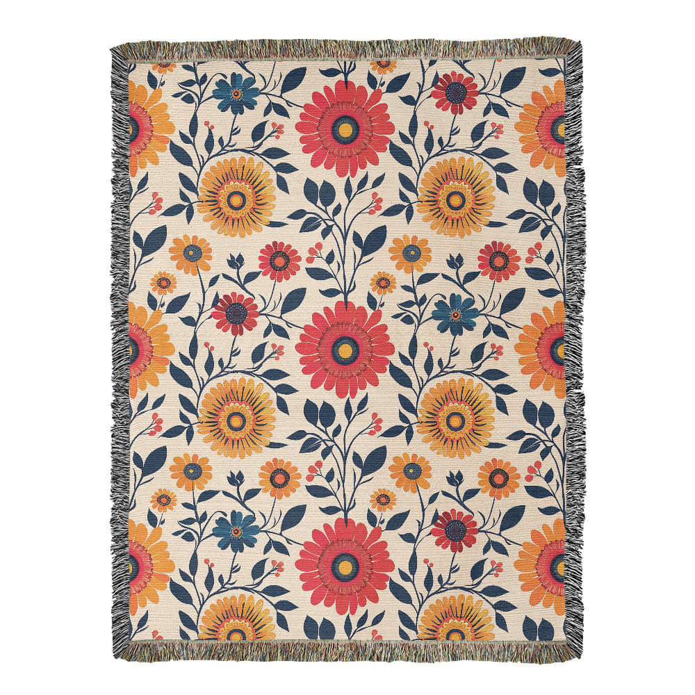Mexican Floral Fiesta Pattern 040 - 60" x 80" Heirloom Woven Blanket