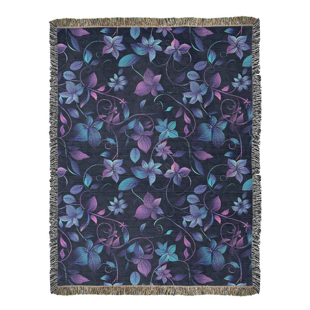 Blue And Purple Floral Pattern 002 - 60" x 80" Heirloom Woven Blanket