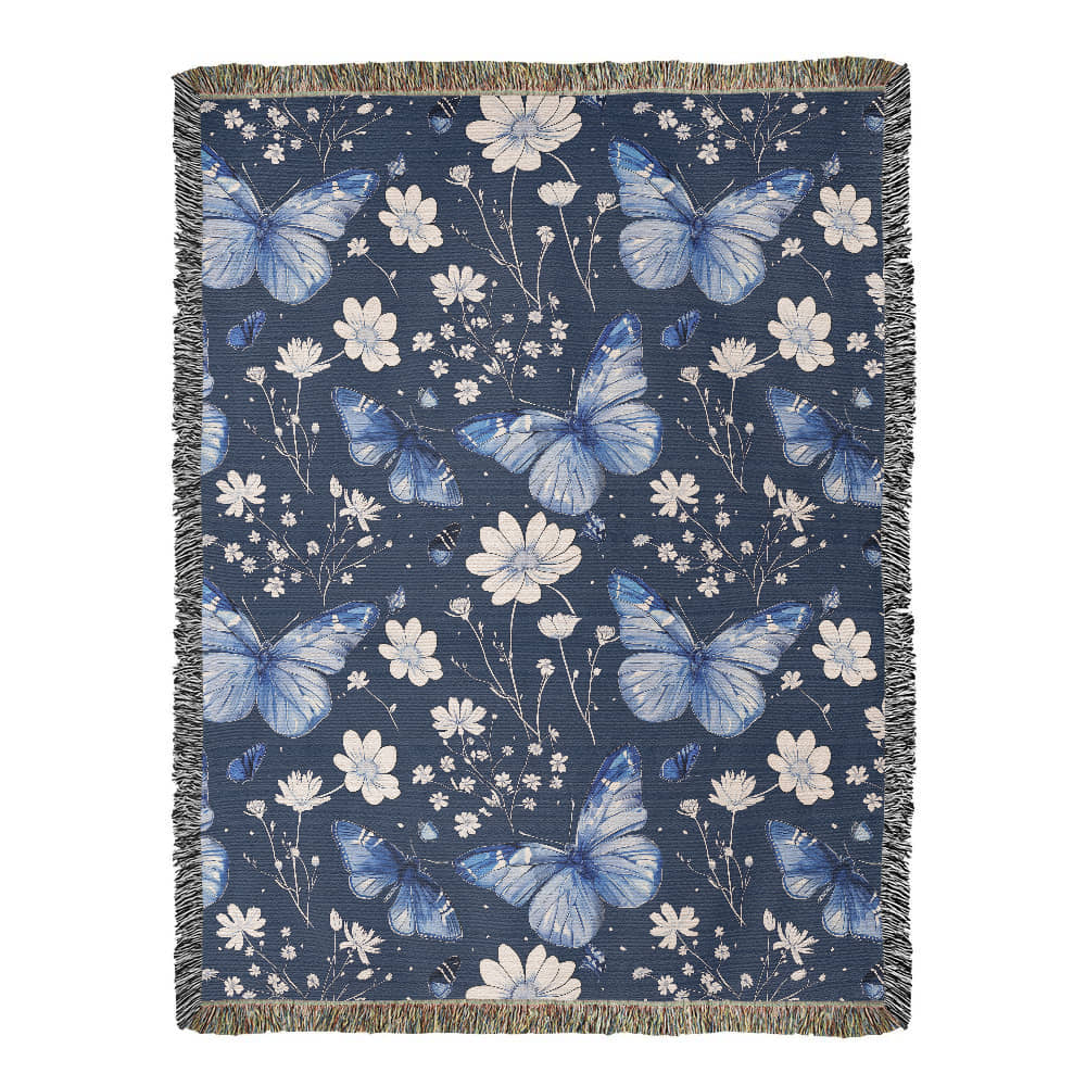 Butterflies And Flowers Pattern 014 - 60" x 80" Heirloom Woven Blanket