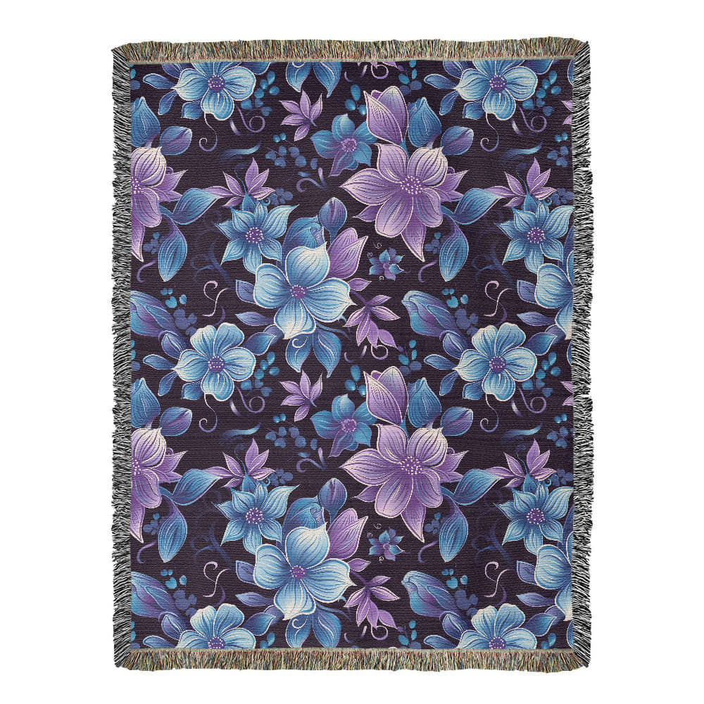 Blue And Purple Floral Pattern 021 - 60" x 80" Heirloom Woven Blanket