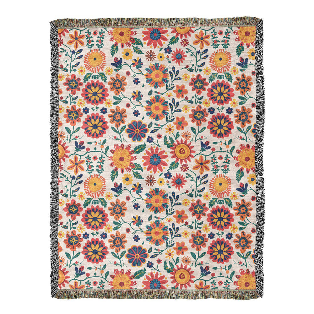 Mexican Floral Fiesta Pattern 026 - 60" x 80" Heirloom Woven Blanket