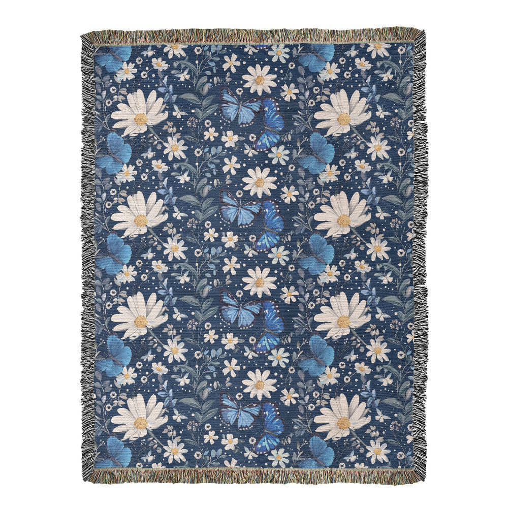 Butterflies And Flowers Pattern 018 - 60" x 80" Heirloom Woven Blanket