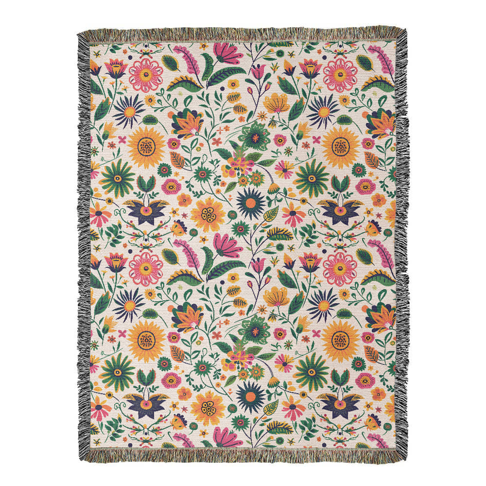 Mexican Floral Fiesta Pattern 015 - 60" x 80" Heirloom Woven Blanket