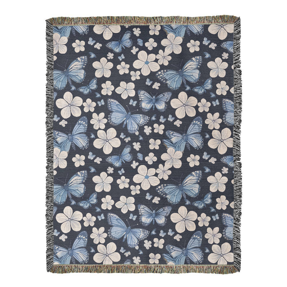 Butterflies And Flowers Pattern 005 - 60" x 80" Heirloom Woven Blanket