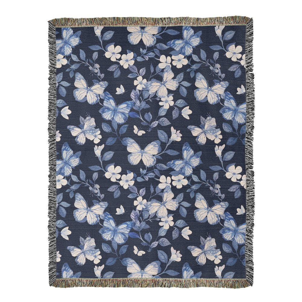 Butterflies And Flowers Pattern 012 - 60" x 80" Heirloom Woven Blanket