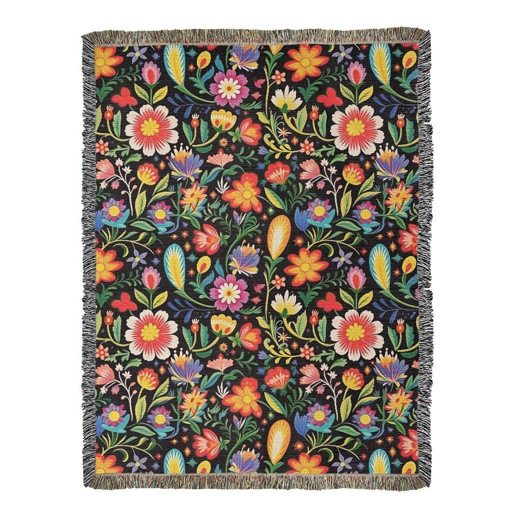 Mexican Floral Fiesta Pattern 038 - 60" x 80" Heirloom Woven Blanket