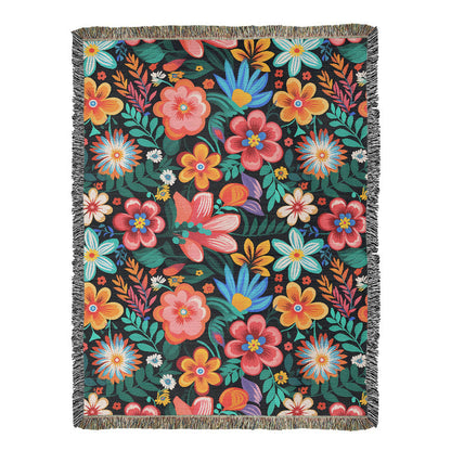 Mexican Floral Fiesta Pattern 054 - 60" x 80" Heirloom Woven Blanket